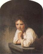 REMBRANDT Harmenszoon van Rijn, A Young Girl Leaning on a Window Sill